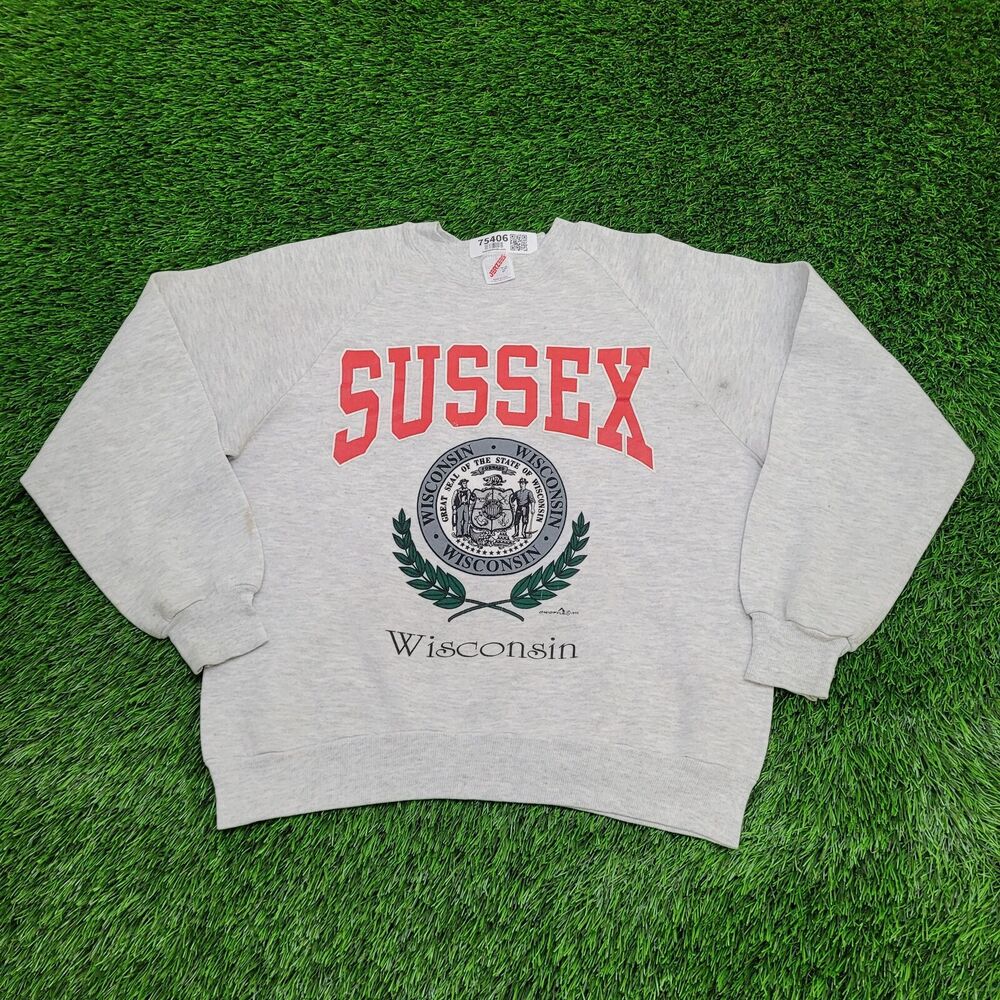 Vintage 1992 Sussex Wisconsin Sweatshirt Womens L 20x22 Gray